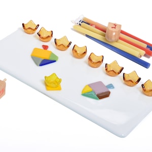Fused Glass Hanukkah Menorah with Rainbow Sevivon - Made in Israel