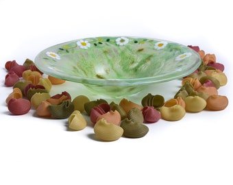 Fused Glass Floral Bowl: Handmade Israeli Art Centerpiece