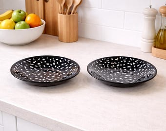 Fused glass Set of two black and white glass bowls