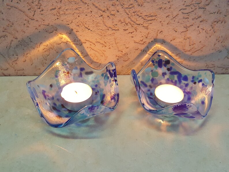 Judaica Fused Glass Shabbat candlesticks Tealight candle holders Made in Israel Jewish gift holiday candles Home Decor gift