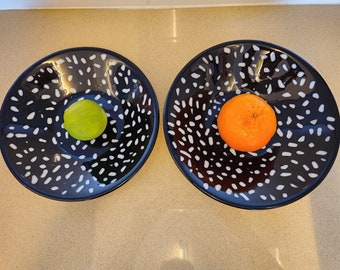 Fused glass Set of two black and white glass bowls