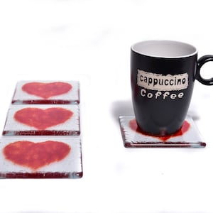 Fused glass heart coaster - set of 4 coasters - drink coaster - table coasters