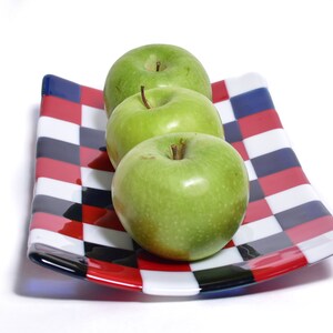 Fused Glass Platter: Red, White & Blue Serving Tray - Israeli Art