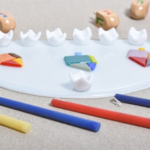 Fused Glass Hanukkah Menorah  with sevivon , Hanukkah Gift, Bar Bat Mitzvah Gift, Menorah - Made in Israel