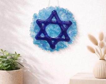 Fused Glass Star of David Wall Art: Handmade Judaica Gift
