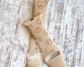 Paw Prints Watch Band | Silicone Watch Band | Engraved Apple Watch Band | Paws
