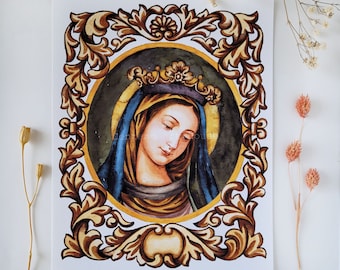 Mother Mary Painting, Catholic Prints, Hand painted Artwork