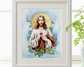 Watercolor Painting Religious Print, Jesus Christ Art, Catholic Gifts