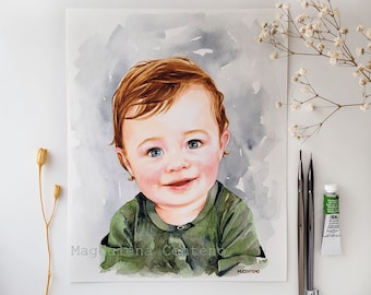 Custom Watercolor Painting, Original Art Commission Portrait, Personalized Christmas Gift
