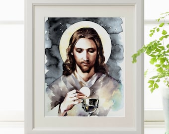 Lord Jesus Christ Hand Painted Artwork, Holy Eucharist Art, Gift for Priest