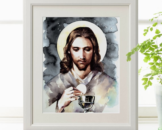 Lord Jesus Christ Hand Painted Artwork, Holy Eucharist Art, Gift for Priest