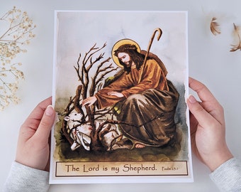 Jesus The Good Shepherd Print: Psalm 23 Watercolor Giclée