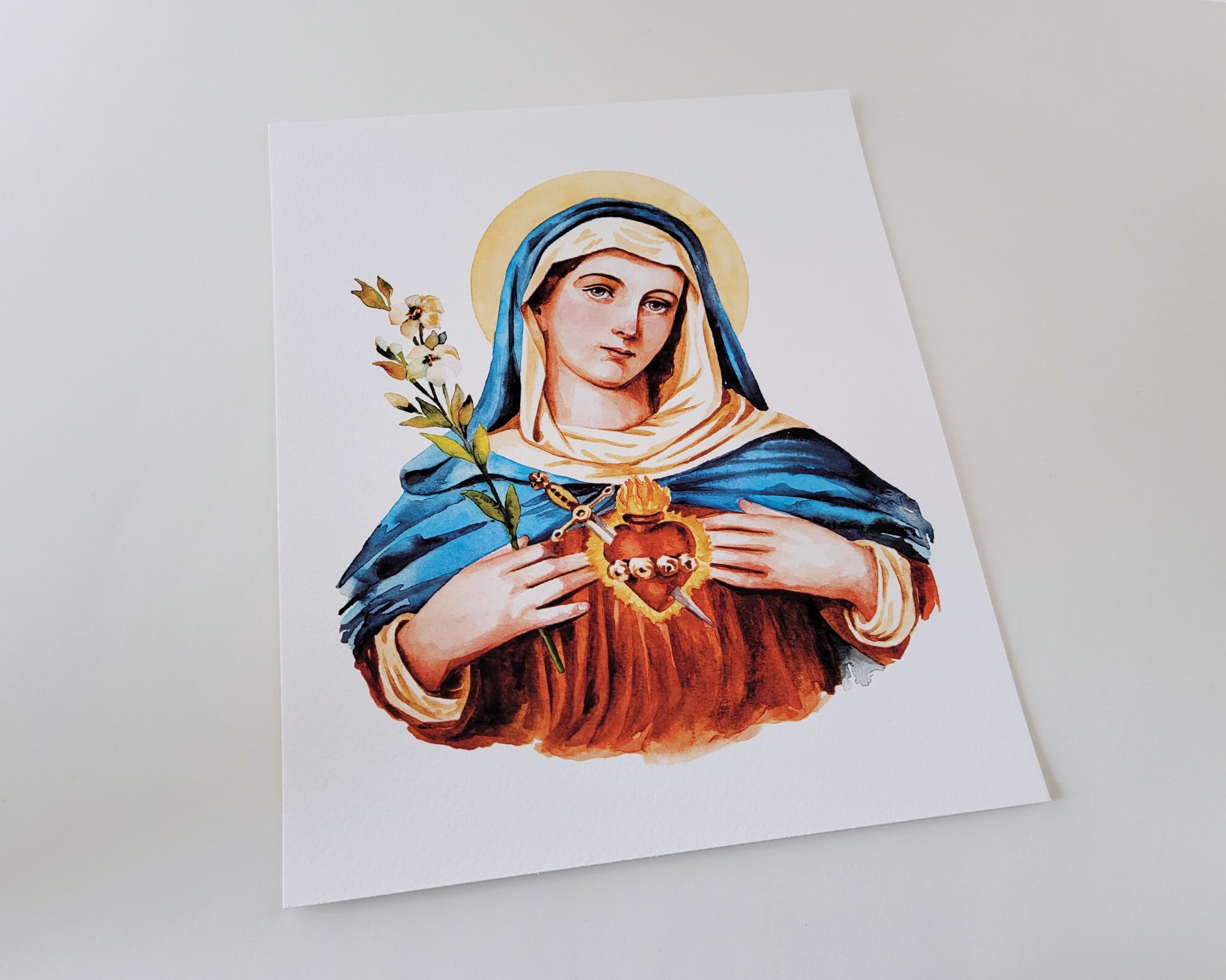 Immaculate Heart of Mary Print Virgin Mary Original - Etsy