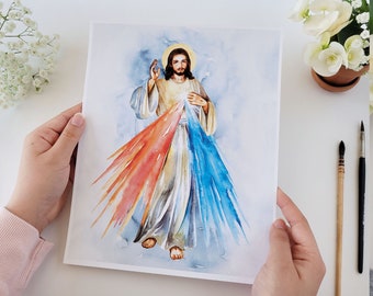 Christ The Divine Mercy, Watercolor Catholic Art, Jesus Christ Painting for devotional Gift