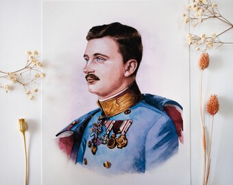 Arte católico, lámina en acuarela de Carlos de Austria