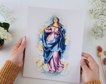 Impresión giclée de la Inmaculada Concepción: Arte católico en acuarela