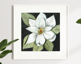 Beautiful Original Watercolor Giclee Magnolia Art Print by artist Joni Silva from her White Flower Collection