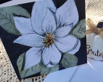 Beautiful, original art White Magnolia Greeting Card From Joni Silva's White Flower Collection