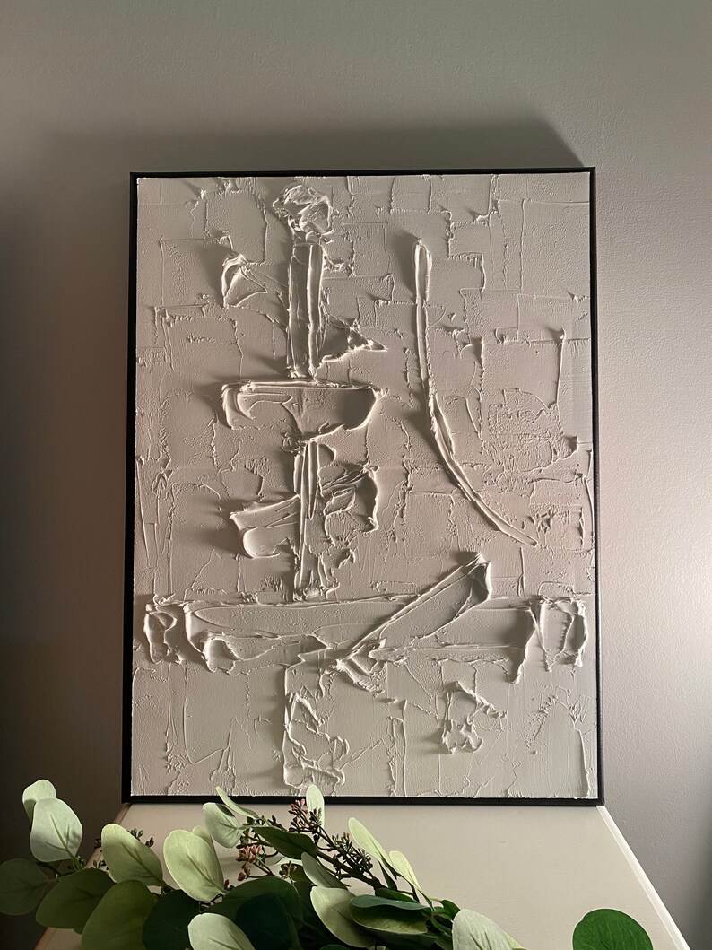 Framed White Texture Painting Painted Frame Wall Hanging Etsy