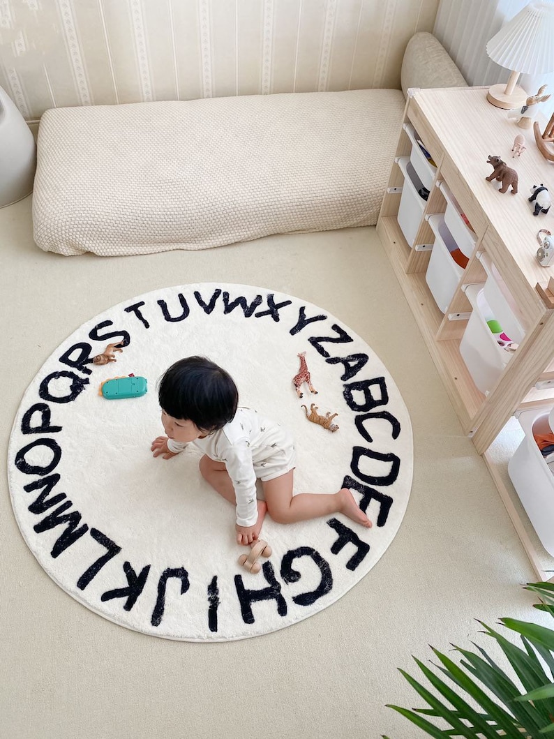 Boho Round Distressed ABC Rug | Etsy