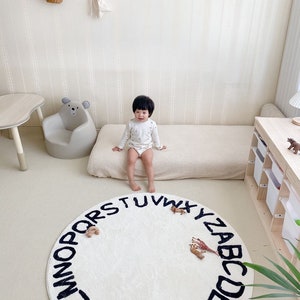 Boho Round Distressed ABC Rug - Etsy