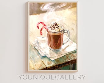 Vintage Hot Chocolate Candy Cane Print: Holiday Kitchen Decor (Digital Download)
