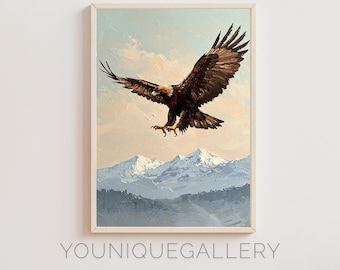 Pintura al óleo de águila real: Arte de vida silvestre en la montaña (Descarga digital)