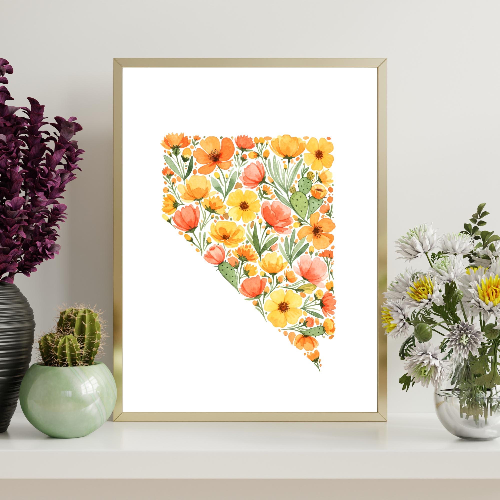 Nevada Botanical Map Art Print: Sagebrush Watercolor (digital Download ...
