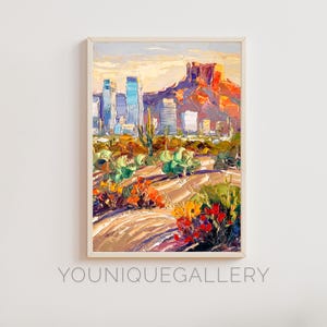 Phoenix Wüste Ölgemälde druckbare Wandkunst, Arizona Camelback Mountain Druck digitaler Download, Saguaro Kaktus Poster Stadt Dekor
