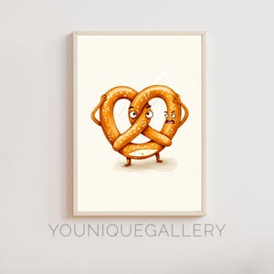 Twisted Pretzel Character - Funny Kitchen Wall Art - Bakery Humor Print - Cute Food Illustration - German Food Decor