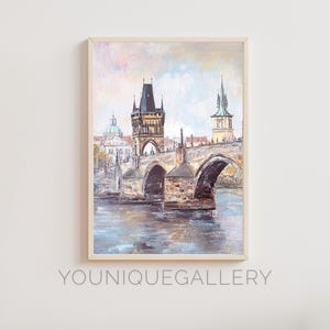 Charles Bridge Oil Painting Printable, Prague Wall Art Poster, Digital Download Czech Republic Print for Home Decor