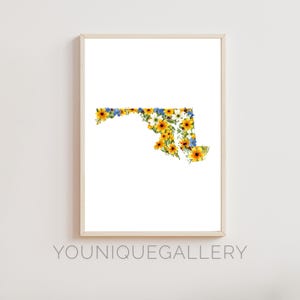 Maryland Blumen Karte druckbare Wandkunst, Black Eyed Susan Aquarell Druck Poster, digitale Download alte Linie Zustand Home Dekor Maryland Geschenk