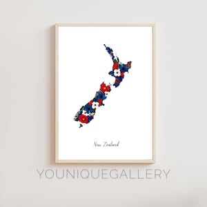 Neuseeland Karte Umriss Gemälde Druck, NZ Kiwi Reise Souvenir Wandkunst, Aotearoa Flagge inspiriert Dekor, Ozeanien druckbare Download