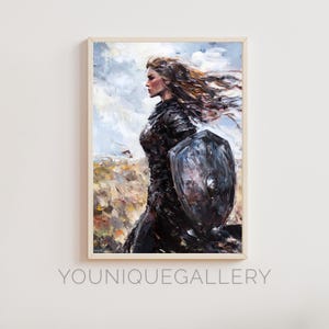 Viking Shieldmaiden Printable Wall Art, Nordic Warrior Woman Painting, Empowering Digital Download Print, Office Decor Poster Artwork