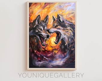 Lámina artística de Skoll y Hati Wolf: Decoración de mitología nórdica (Descarga digital)