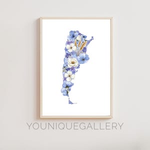 Aquarell Argentinien Karte Malerei blau weiß Blumenkarte Pampasgras Kunst, südamerikanisches Dekor, Patagonien Geschenk zum Download