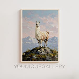 Llama Mountain Impasto Painting Printable, Andean Animal Wall Art, Funny Alpaca Decor Digital Download, Rustic Nature Print