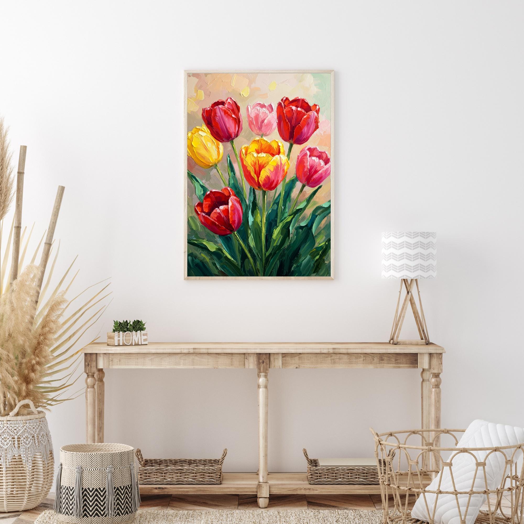 カラフルなチューリップの油絵：印象派の花の芸術（デジタル