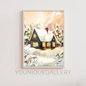 Winter Cabin Print: Vintage Snowy Cottage Scene (Digital Download)