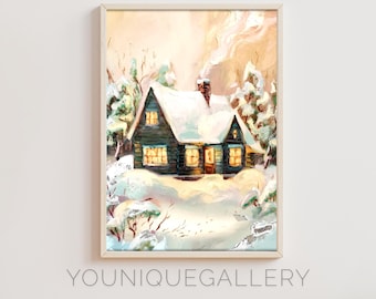 Winter Cabochon Druck: Schneebedeckte Winterlandschaft (Digitaler Download)