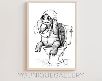 Funny Turtle Toilet Paper Head Print: Bathroom Humor Art (Digital Download)