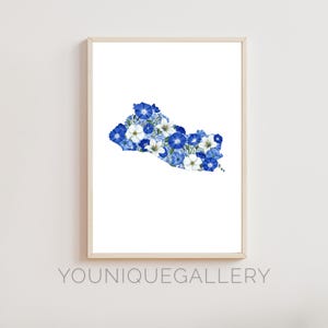 Impresión de pintura con el contorno del mapa de El Salvador, recuerdo de viaje salvadoreño, decoración inspirada en la bandera azul y blanca, regalo de Centroamérica