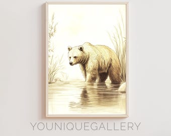 Brown Bear Watercolor Art Print: Serene Wildlife Illustration (Digital Download)