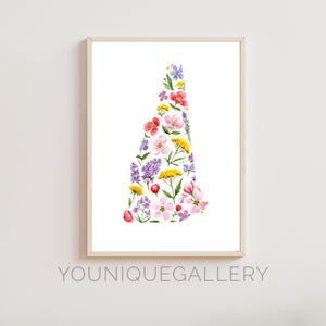New Hampshire Blumen Karte druckbare Wandkunst, lila Aquarell Druck Poster, digitaler Download Granit Zustand Wohnkultur NH Geschenk