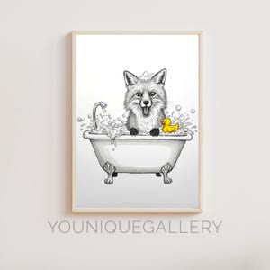 Funny Fox in Bathtub Printable Art, Cute Bathroom Print, Playful Animal Decor, Fox Restroom Digital Download for Nursery