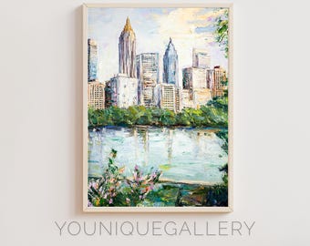 Atlanta Skyline Oil Painting Print: Piedmont Park Lake View (Digital Download)