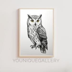 Detailed Owl Sketch Printable | Digital Download Poster | Elegant Wall Art Decor | Minimalist Home & Office Art | Calming Animal Print