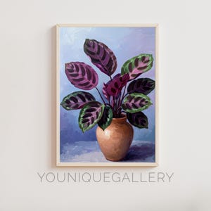 Calathea Prayer Plant Art Print | Purple Pink Botanical Illustration | Tropical Houseplant Wall Decor | Digital Download
