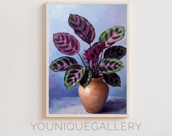 Lámina artística de Calathea: Ilustración botánica morada (descarga digital)