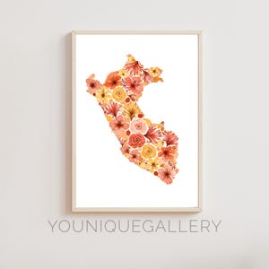 Peru Karte Cantuta Blumenbild Aquarellmalerei, Heilige Blume der Inka, Anden Blumenbild zum Ausdrucken